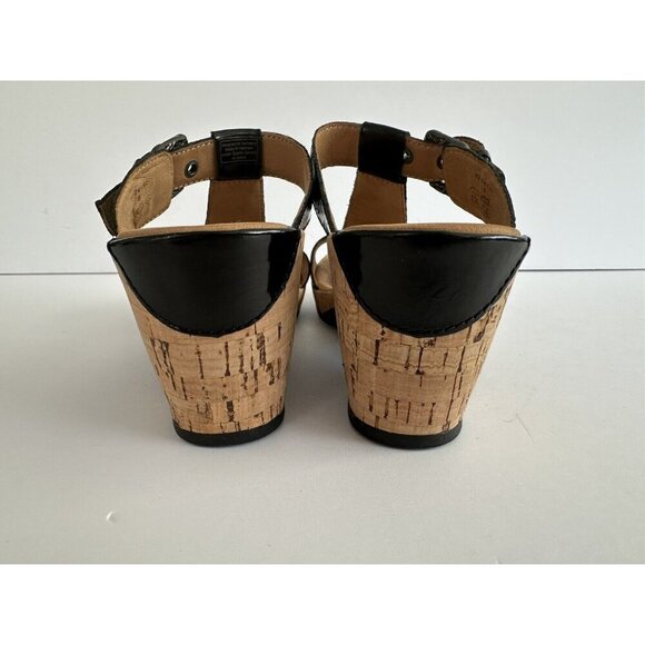 Gabor Womens‎ Black Patent Leather Slip On Sandals UK 6 US 8.5 Cork Wedge Comfy - Picture 5 of 12